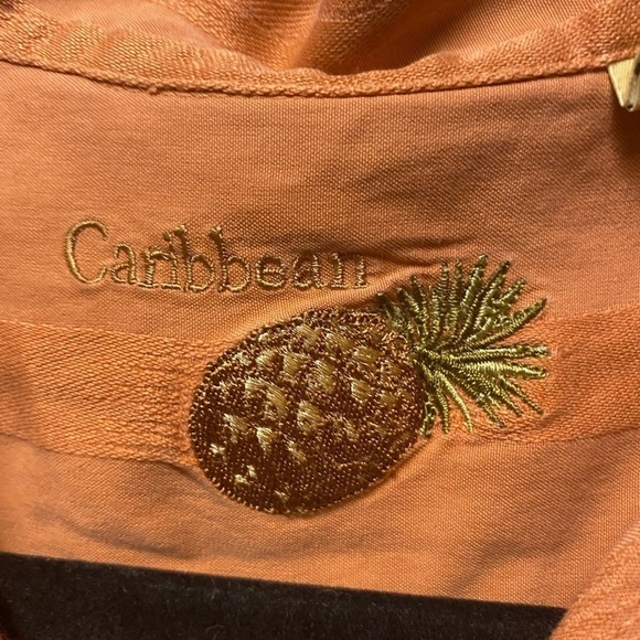 Caribbean Men orange button down  silk and cotton blend shirt sleeve  top size M - Picture 4 of 8